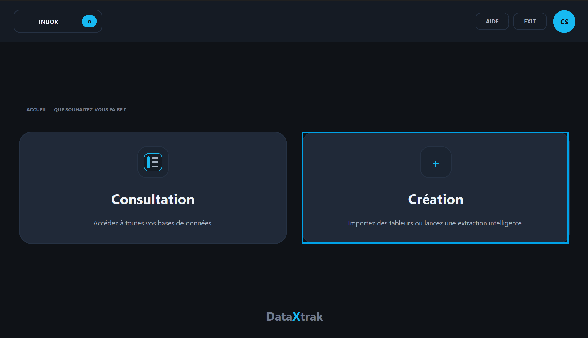 Interface Création DataXtrak